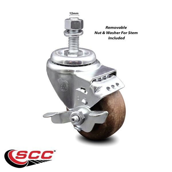 3 Inch High Temp Glass Filled Nylon 12mm Threaded Stem Caster with Brake